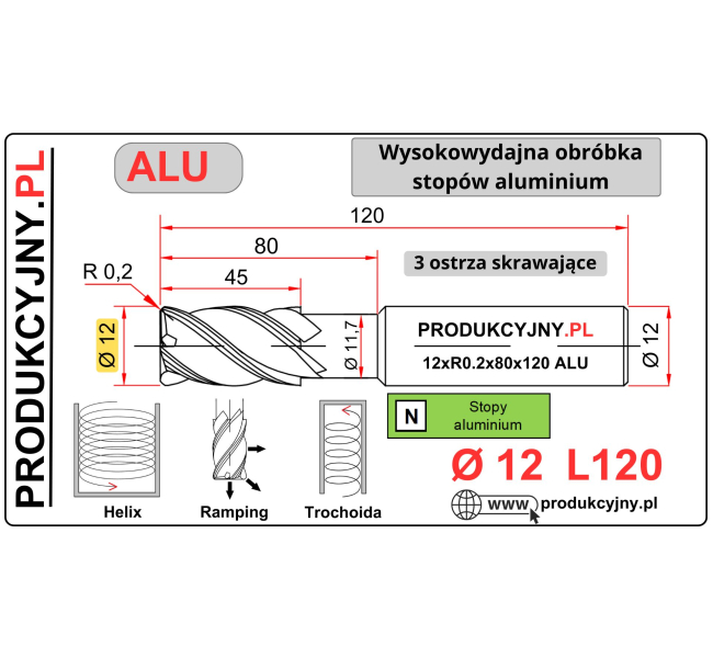 Frez fi 12  R0,2 ALU LONG L120